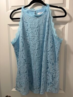 J. Adler Sky Blue Lace Sleeveless Blouse